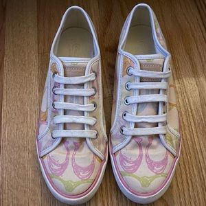 Coach Dee white canvas scribble pastel sneakers size 7.5
